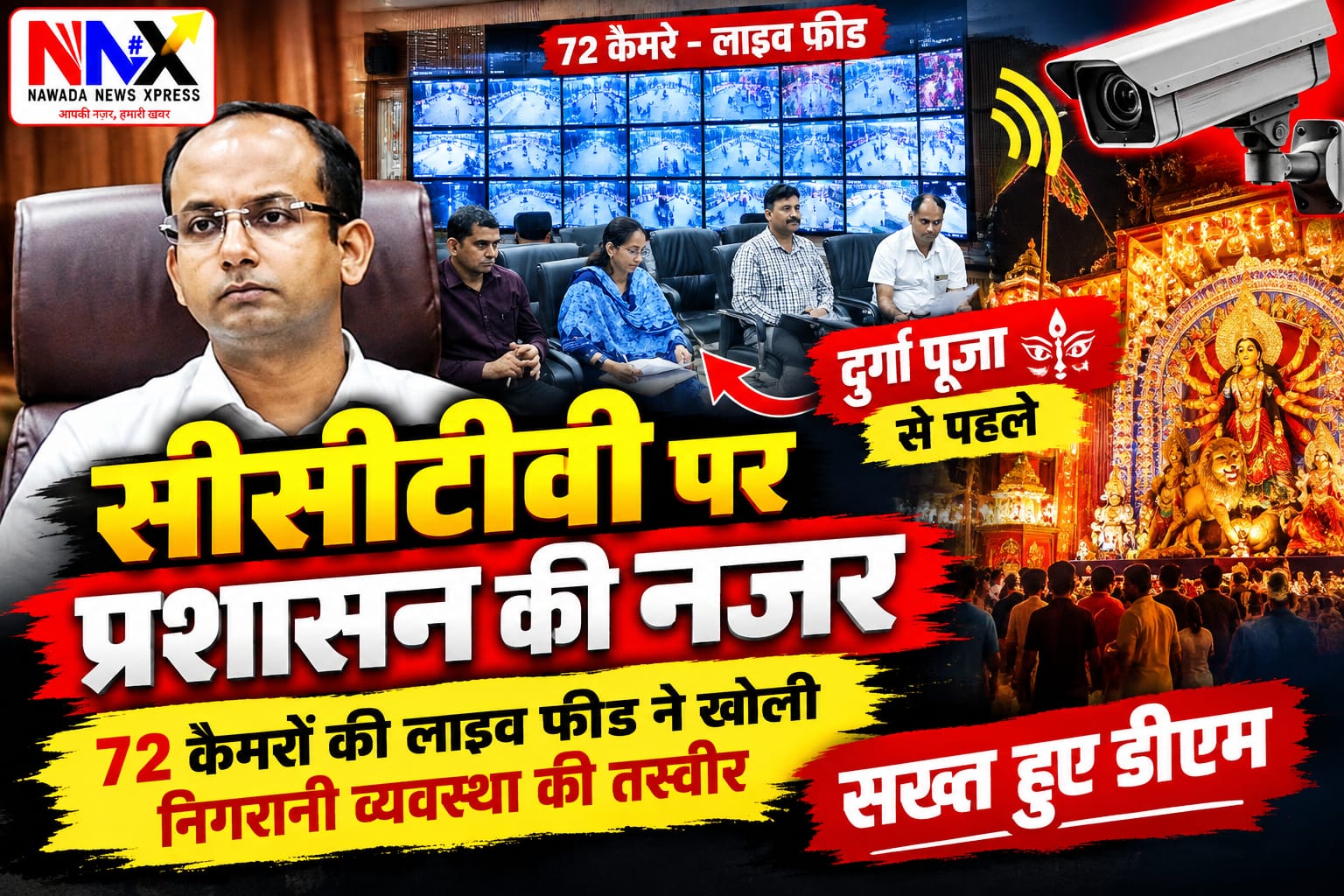 दुर्गा पूजा से पहले सीसीटीवी पर प्रशासन की नजर, 72 कैमरों की लाइव फीड ने खोली निगरानी व्यवस्था की तस्वीर, सख्त हुए डीएम